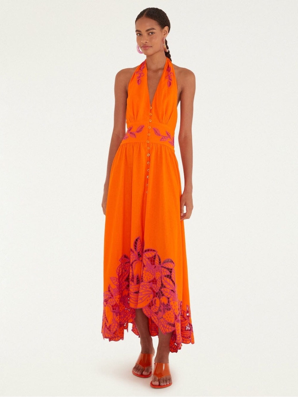 Farm Rio Orange Fruit Richelieu Artisanal Maxi Dress